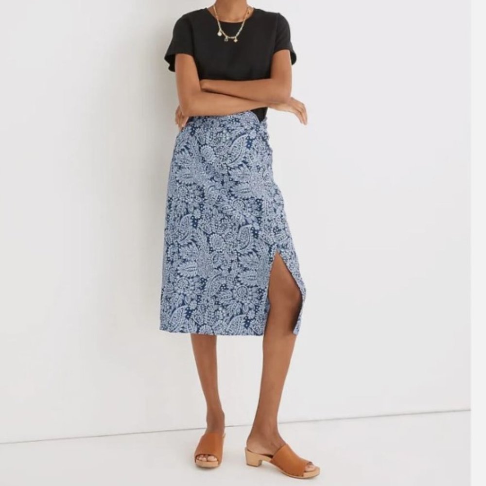 Madewell Blue Paisley Midi Skirt, size 00